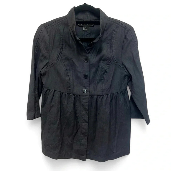 YANSI FUGEL Size 6 Wool Jacket Swing Coat Dark Gray w/collar & button closure - Picture 1 of 8